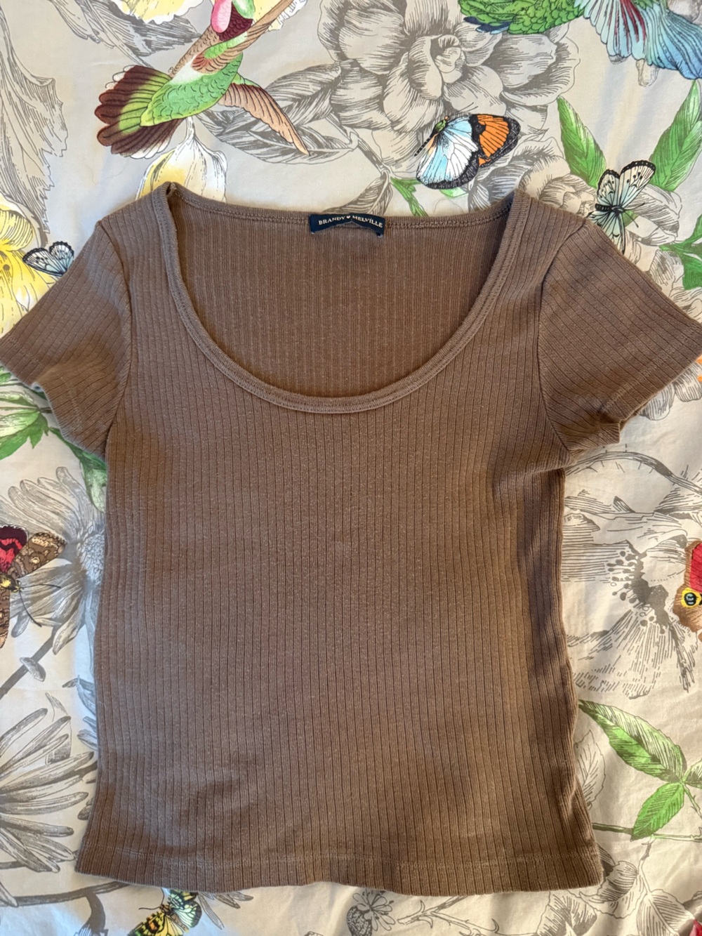 Brandy Melville Brown Ribbed Short Sleeve Tee